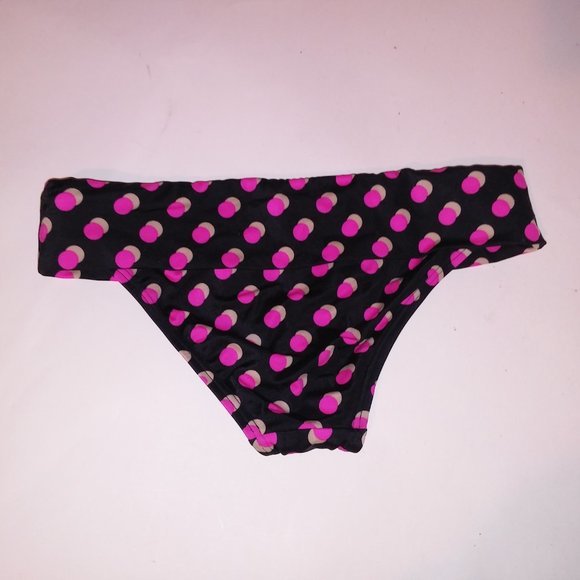 Victoria Secret Swim Bikini Bottom XS Pink Black Polka Dots Folder Trim Color Co - Picture 5 of 7
